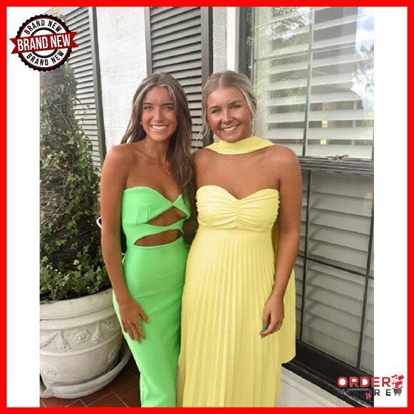 Strapless Satin Formal Gown with Scarf Pleated Maxi Dress - Picture 7 of 8